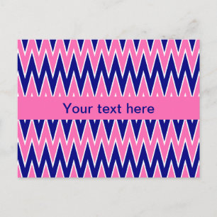 Hot Pink and Navy Blue Zigzag Pattern Postcard