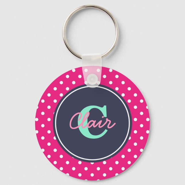 Hot Pink and Navy, Initial, and Name Keychain (Front)