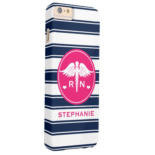 HOT PINK AND NAVY STRIPE CADUCEUS NURSE RN Case-Mate iPhone CASE (Back/Right)