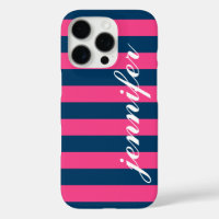 Hot Pink and Navy Stripes Custom Script Monogram