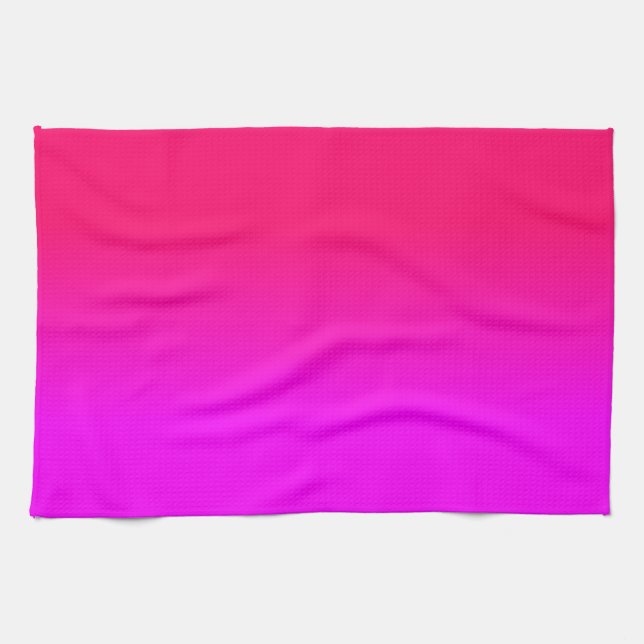 Hot Pink and Neon Pink Ombre Shade Colour Fade Kitchen Towel (Horizontal)