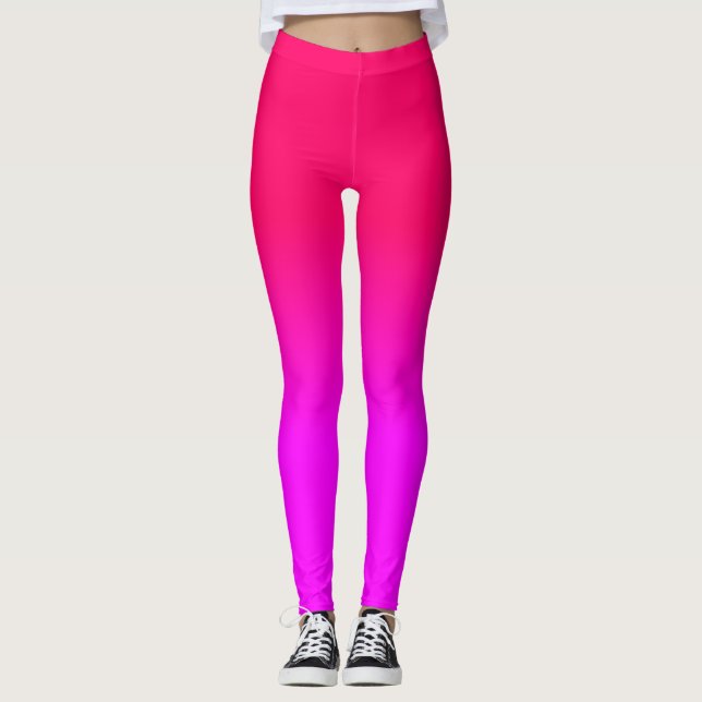 Hot Pink and Neon Pink Ombre Shade Colour Fade Leggings (Front)