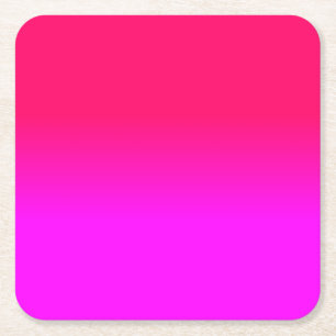 Hot Pink and Neon Pink Ombre Shade Colour Fade Square Paper Coaster