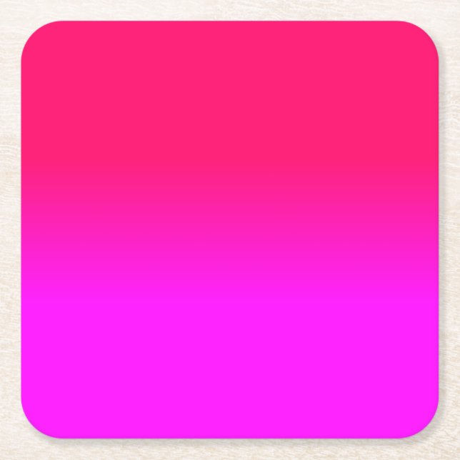 Hot Pink and Neon Pink Ombre Shade Colour Fade Square Paper Coaster (Front)