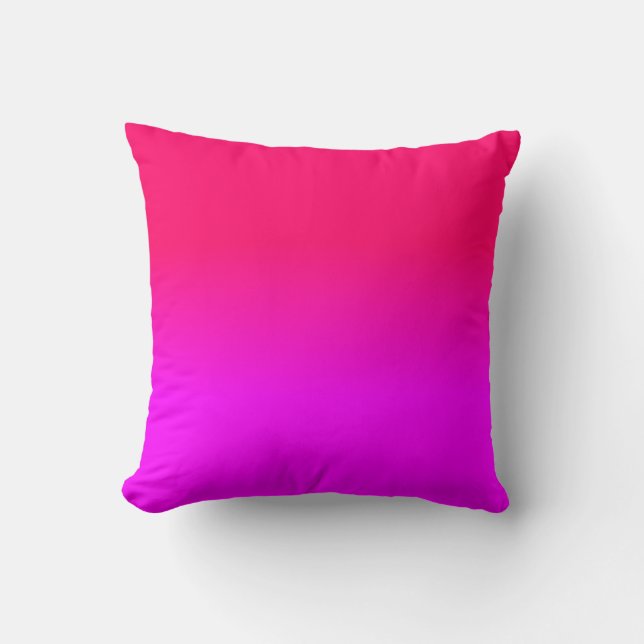 Hot Pink and Neon Pink Ombre Shade Colour Fade Throw Pillow (Front)