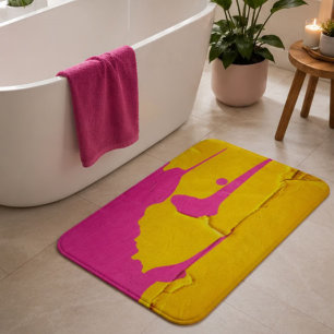Hot Pink and Neon Yellow Abstract Paint Drip Bath Mat