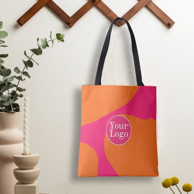 Hot Pink and Orange Abstract Pattern with Logo Tote Bag (Add your business logo to this bright colorful tote.)