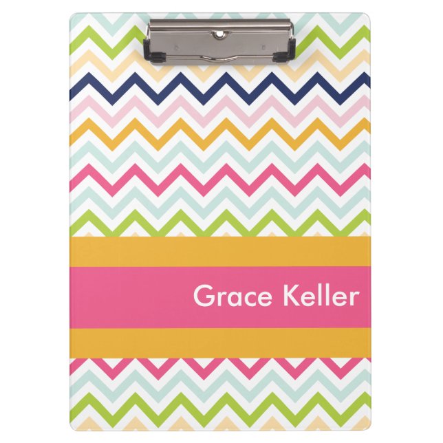 Hot Pink and Orange Chevron Personalized Clipboard (Front)