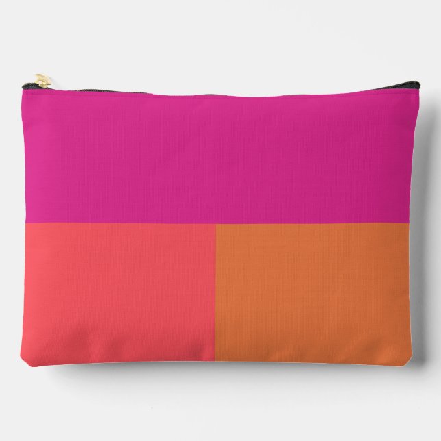 Hot Pink And Orange Colour Blocks Accessory Pouch (Front)