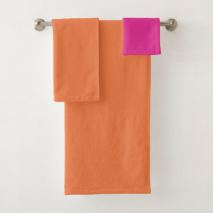 Hot Pink And Orange Colour Blocks Bath Towel Set