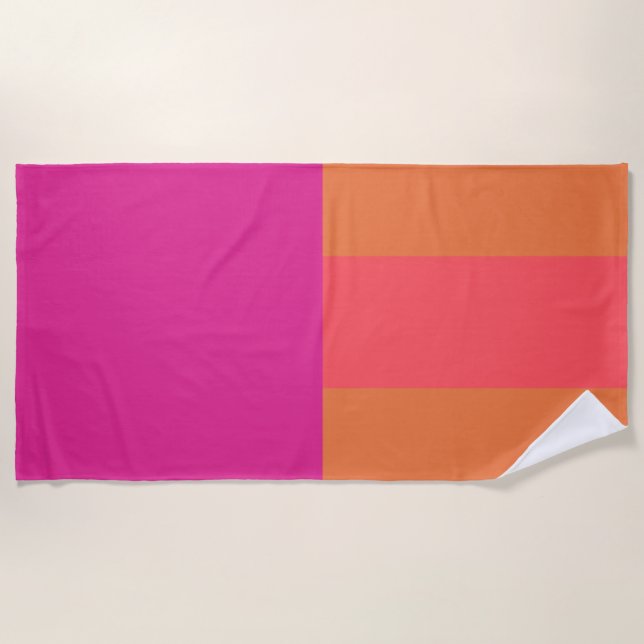 Hot Pink And Orange Colour Blocks Beach Towel (Front)