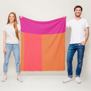 Hot Pink And Orange Colour Blocks Fleece Blanket