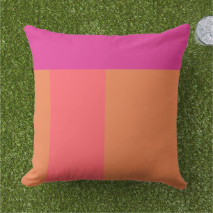 Hot Pink And Orange Colour Blocks Outdoor Pillow
