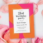 Hot Pink and Orange Colourful 21st Birthday Party Invitation<br><div class="desc">Set the tone for a fabulous 21st birthday party celebration with this designer look invitation. Bold orange abstract shapes flow over a hot pink background in a stylish explosion of colour. All of the text may be edited with your party details. You can even change the name of the event,...</div>