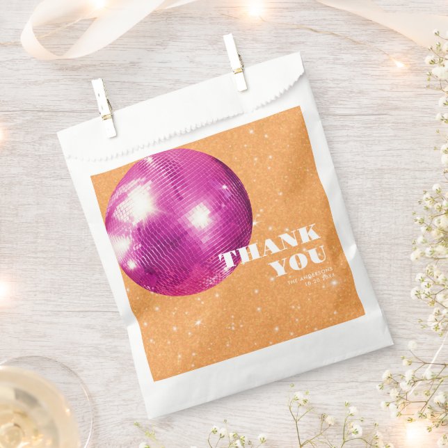 Hot Pink And Orange Disco Balls Wedding Thank You Favour Bag (Clipped)