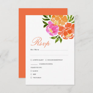 Hot Pink and Orange Fall Floral Wedding RSVP Card