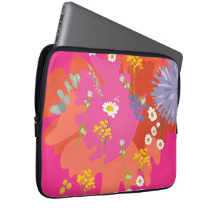 Hot Pink and Orange Floral Garden Abstract  Laptop Sleeve