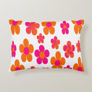 Hot Pink and Orange Floral round pouf Accent Pillow