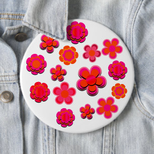 Hot Pink and Orange Flowers  6 Inch Round Button