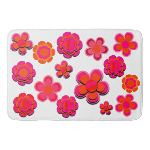 Hot Pink and Orange Flowers Bath Mat