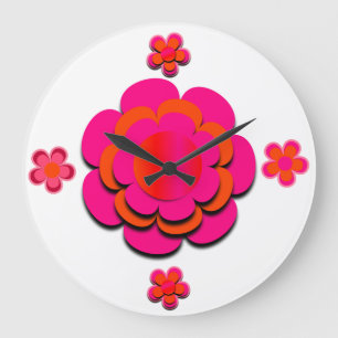 Hot Pink and Orange Flowers Round Clock