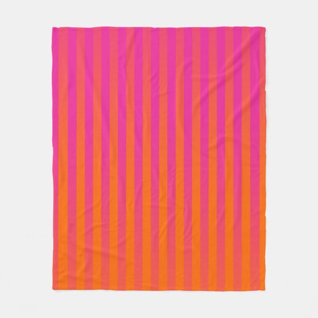 Hot Pink and Orange Gradated Stripes Fleece Blanket (Front)
