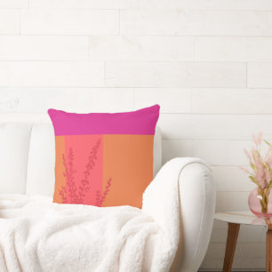 Hot Pink And Orange Greenery Leaves Colour Blocks Throw Pillow