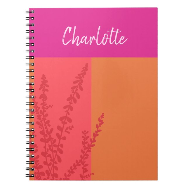 Hot Pink And Orange Greenery Leaves Personalized  Notebook (Front)