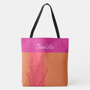 Hot Pink And Orange Greenery Leaves Personalized Tote Bag
