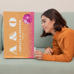 Hot Pink And Orange Retro Disco Balls Wedding Guest Book