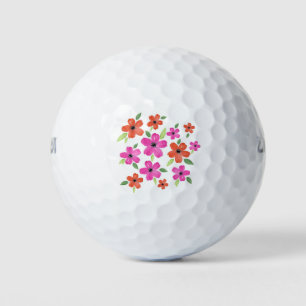 Hot Pink and Orange Watercolor Floral Motif Golf Balls
