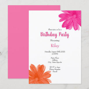 Hot Pink and Orange Watercolor Flowers Invitation