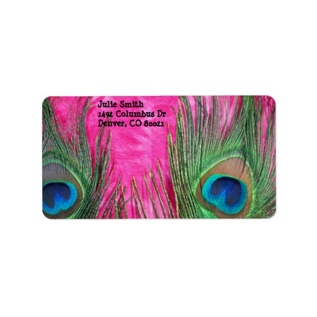 Hot Pink and Peacock Feathers Label (Front)