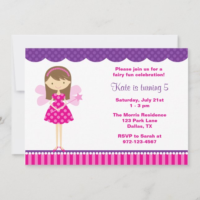 Hot Pink and Purple Fairy Invitation (Front)