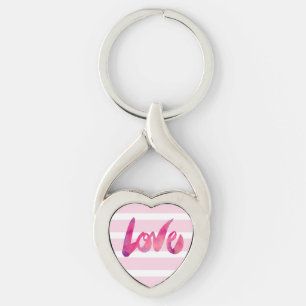 Hot Pink and Purple Love Typography Keychain