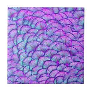 Hot Pink and Purple Peacock Feathers Tile