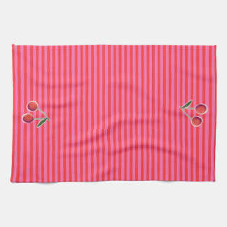 Hot Pink and Red Cherry Stripes Kitchen Towel