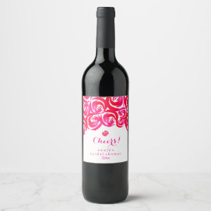 Hot Pink and Red Watercolor Roses Wine Label