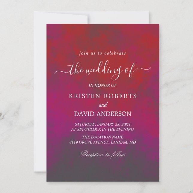 hot pink and red wedding invitation (Front)