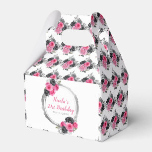 Hot Pink and Silver Elegant Flowers Birthday Favor Box