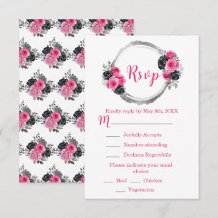 Hot Pink and Silver Elegant Flowers Sweet Sixteen RSVP Card
