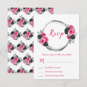 Hot Pink and Silver Elegant Flowers Sweet Sixteen RSVP Card