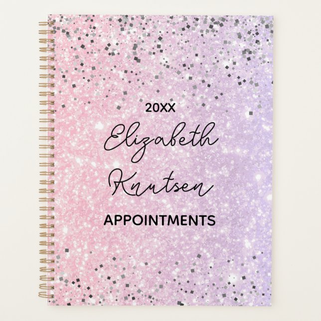 Hot Pink and Silver Glitter Personalized 2024  Planner (Front)
