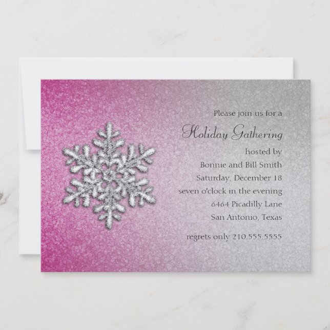 Hot Pink and Silver Snowflake Holiday Party Invitation (Front)