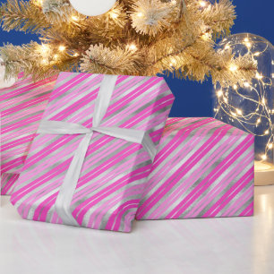 Hot Pink and Silver Stripes Wrapping Paper