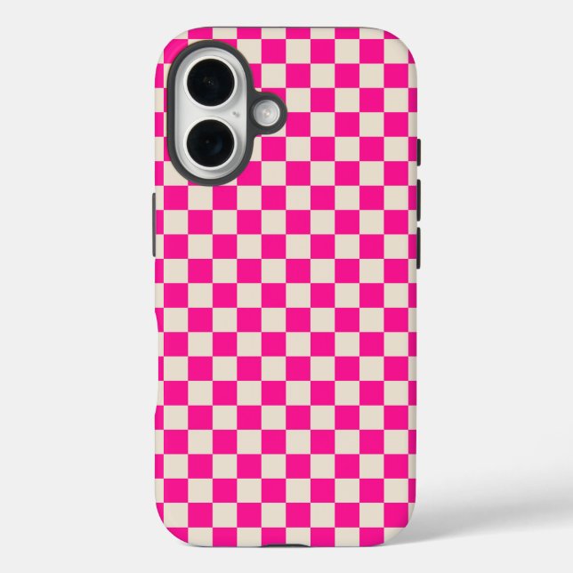 Hot pink and tan checkerboard pattern Case-Mate iPhone case (Back)