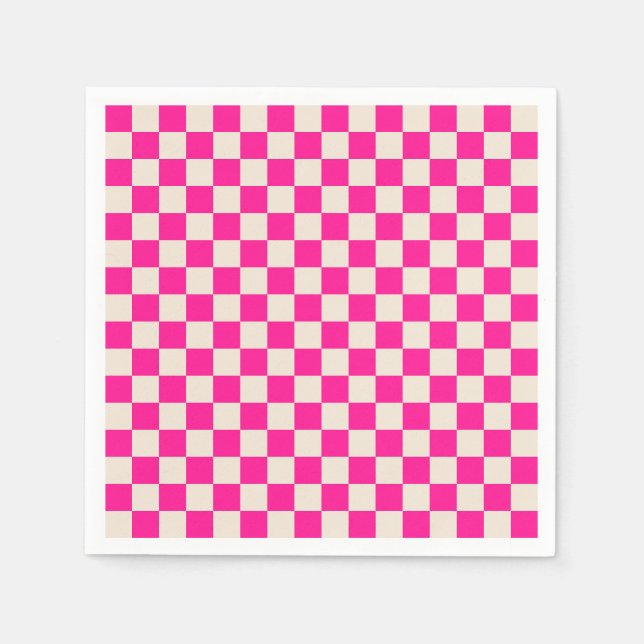 Hot pink and tan checkerboard pattern napkin (Front)