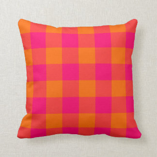 Hot Pink and Tangerine Orange Buffalo Plaid Throw Pillow