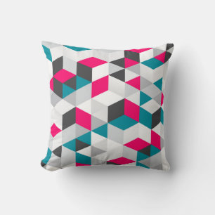 Hot Pink and Teal Geometric Pattern Throw Pillow