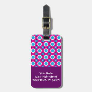 Hot Pink and Teal Polka Dots Pattern Luggage Tag